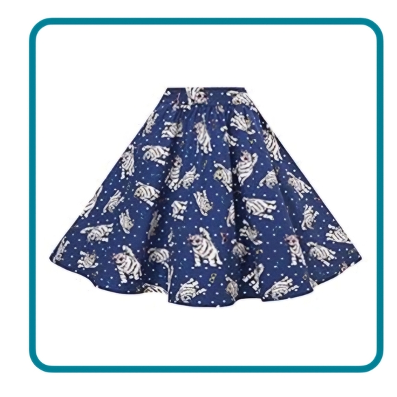 Full, Swing Skirt, Blue, Cats With Sunglasses, Pockets, XL - Picture 1 of 8